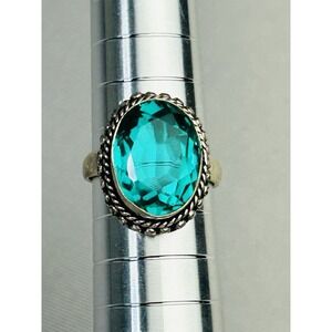 Sterling Silver Size 7.5 Ring With Deep Blue Faux Stone .925 Jewelry